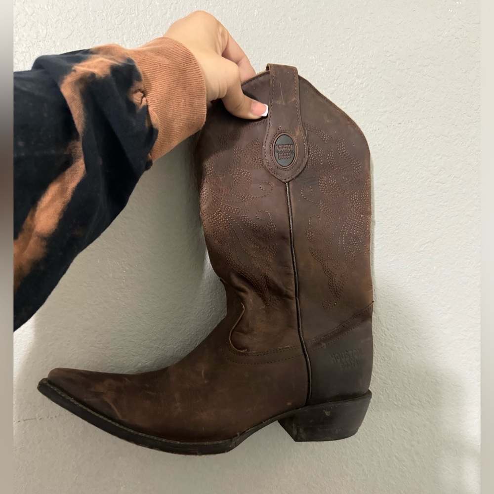 Brown real leather cow girl boots